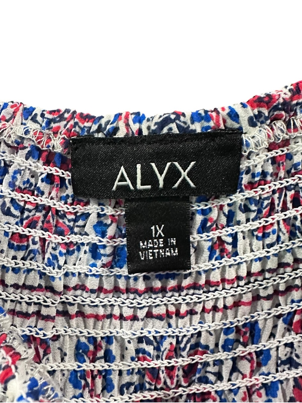 Alyx Women’s 1X Boho Peasant Blouse Blue Red Paisley Smocked Off Shoulder NWT - Picture 3 of 15